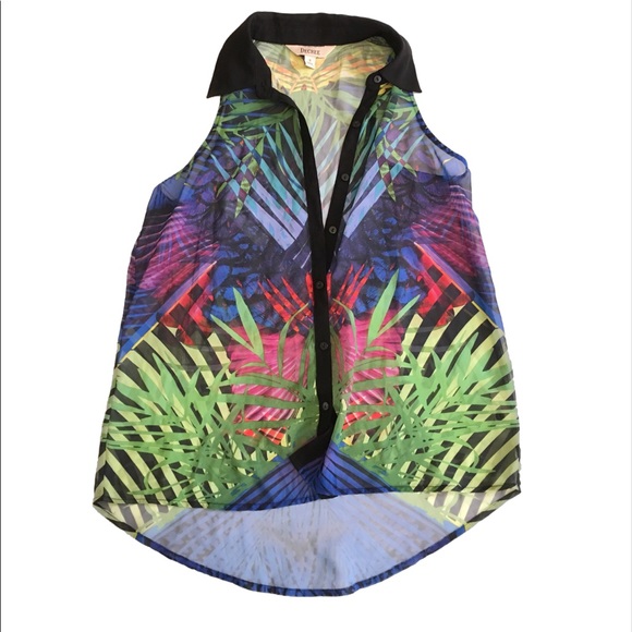 Decree Tops - Decree colorful leaves sleeveless top